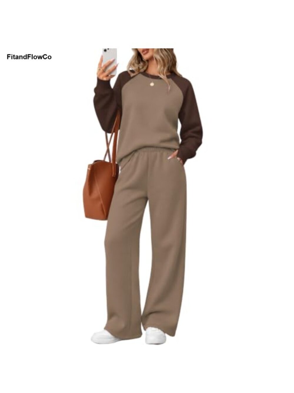 Raglan Sleeve Colorblock Sweatsuit Set Loose Fit Pockets